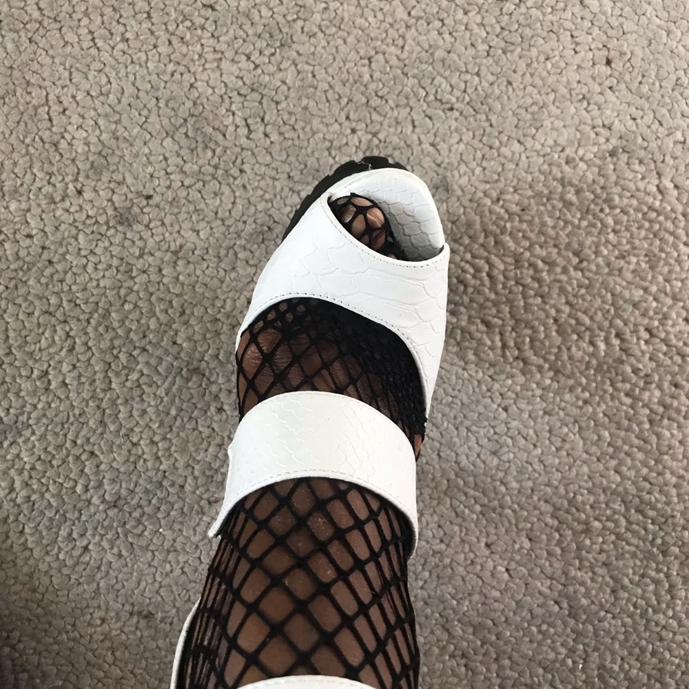 white Faux Leather  peep toe platform High Heels